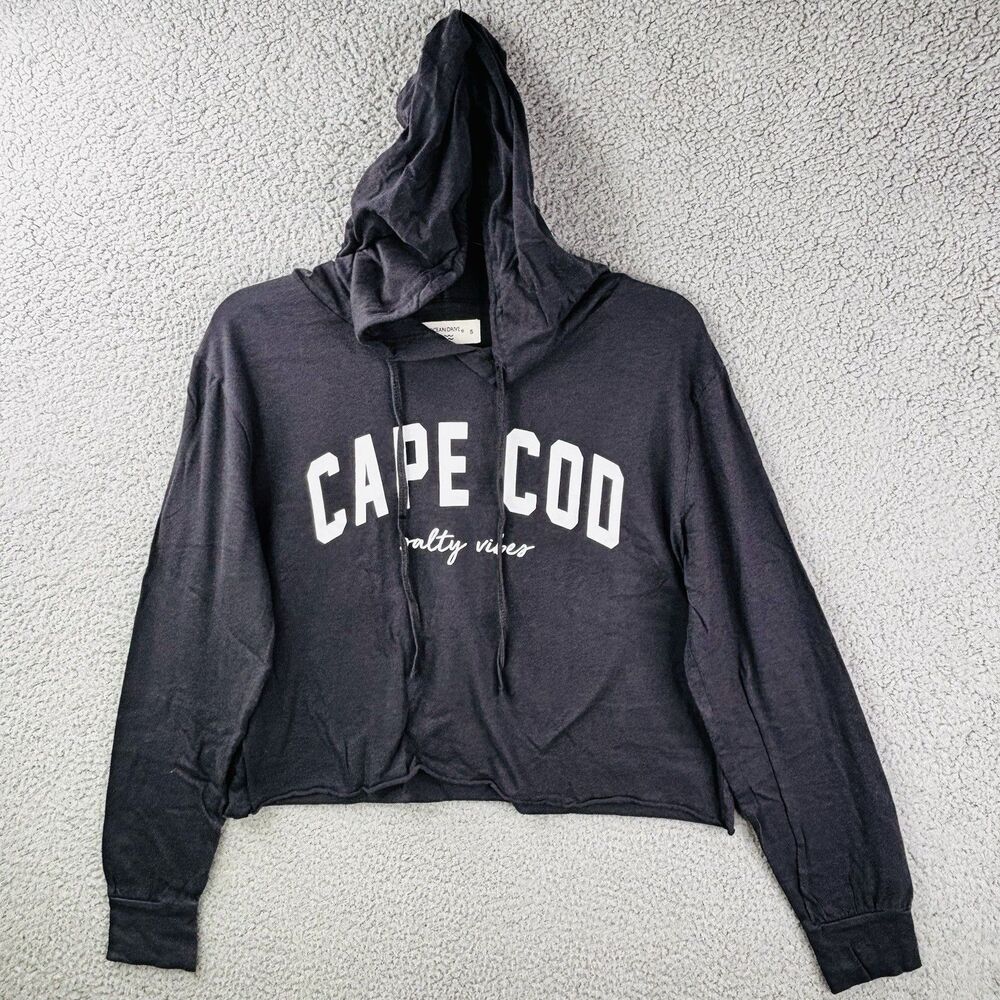 Ocean Drive Hoodie Top Womens Small Gray Crop Cape Cod Salty Vibes